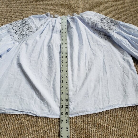 En Saison Peasant Blouse With Eyelet Detail Women's Medium Blue - Picture 8 of 9